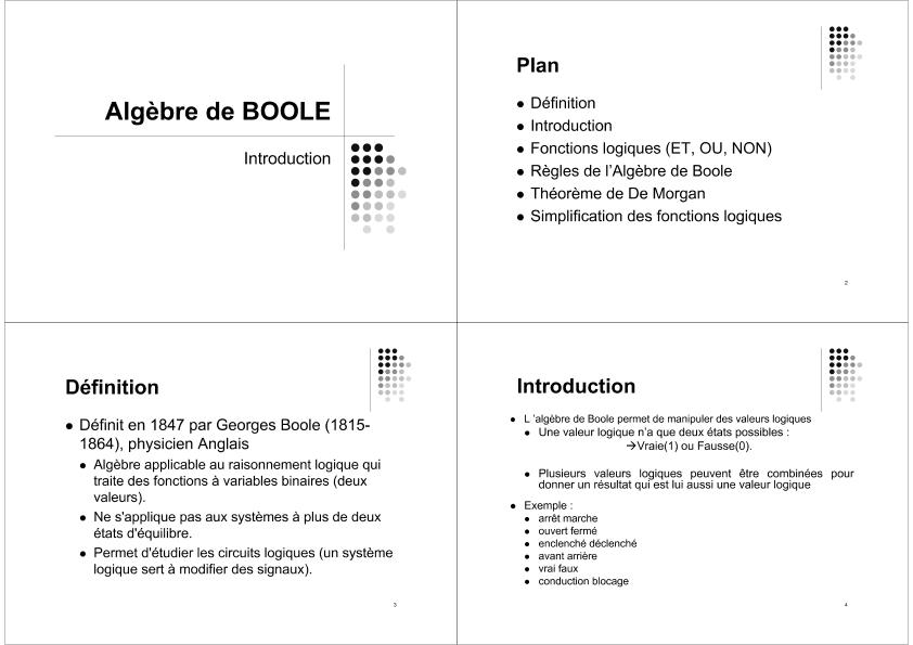 Cours en PDF sur l'algèbre de Boole